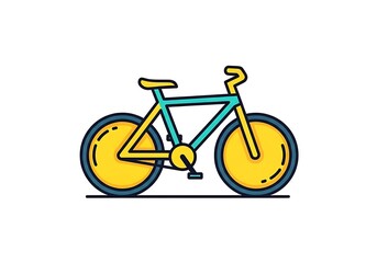 Fototapeta premium Colorful bicycle icon with yellow wheels and blue frame in a simple line art illustration style