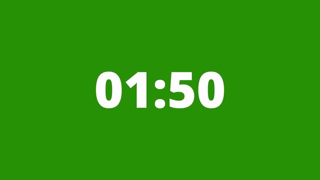 2 Minute Countdown Timer Animation in One Minute on Green Screen, Fast Two Minutes Countdown in 60 Seconds, 120 to 0 Seconds Digital Timer Video in 4K.
