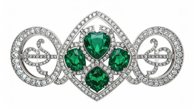 Elegant Vintage Green Gem Brooch with Diamond Bezel Setting