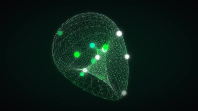 Abstract green wireframe mesh, a futuristic digital network connection, data visualization, and artificial intelligence concept, representing complex algorithms and technological innovation