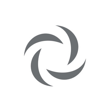 Minimalist gray vortex icon with three curved elements