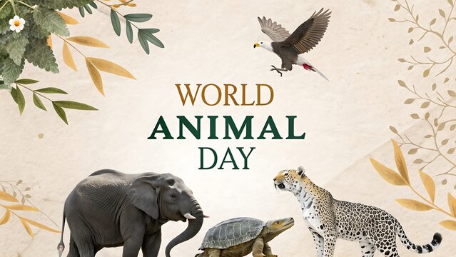 World Animal Day Illustration Featuring Elephant Tortoise Cheetah Eagle Birds