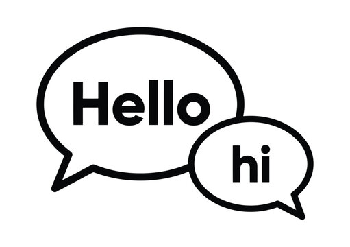 Speech Bubble hello and hi text. Speech bubble icon containing the word hi for social communication. Black and white speech bubble icons with hello and hi text for greetings vector illustration.