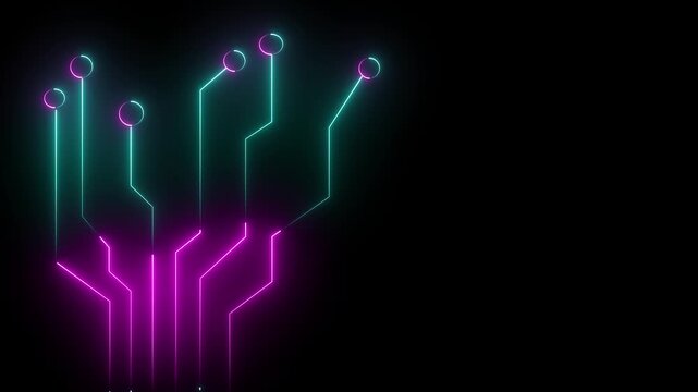 Neon sing technology icon animation .A technology icon often includes symbols like a computer, smartphone, gear, or circuit board, representing innovation, and advancements in electronics, software.