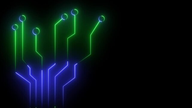 glowing digital data background connecting technology concept A technology icon often includes symbols like a computer, smartphone Seamless looping glowing chip motion design 