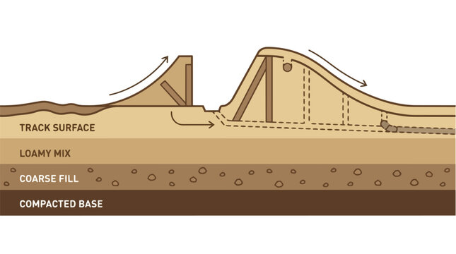 Cross section diagram of a mountain bike trail jump and berm construction.