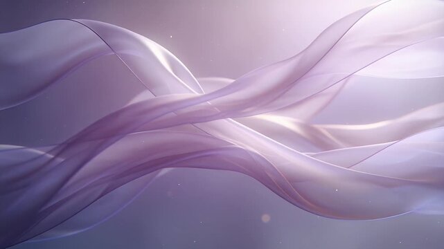 Drifting translucent ribbons responding to pulsing top light over mauve gradient, specks drifting