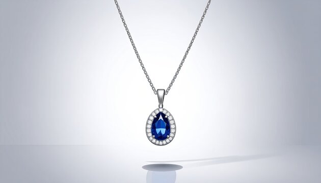 Elegant Teardrop Blue Sapphire Pendant Necklace in Silver Chain