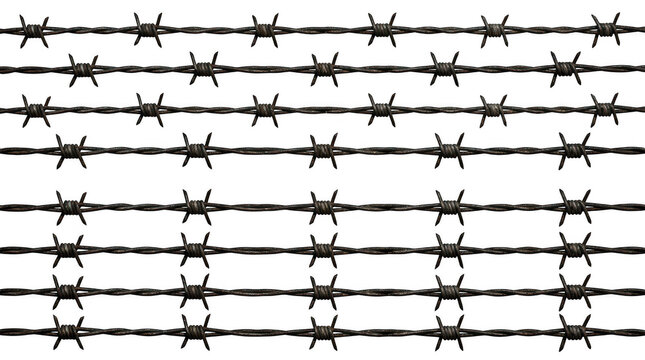 Black barbed wire fence pattern isolated on transparent background