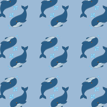 Cute Dolphin Seamless Pattern with Hand Drawn Cartoon Style