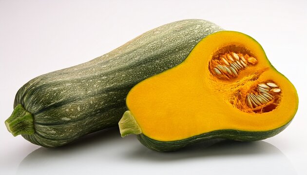 Whole And Halved Kabocha Squash On A White Background