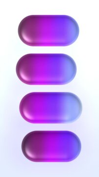 Purple glossy gradient pills stack on white background, animated 3d capsules, seamless looping vertical video