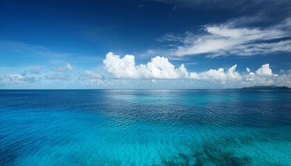Fototapeta premium Caribbean Sea And Blue Clouds Sky Travel Background