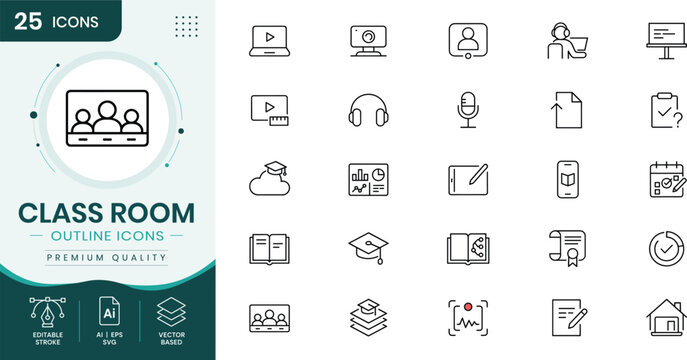 Classroom online icons set
