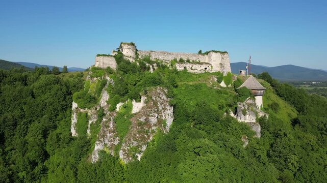 Drone View of Old Town Ostrovica Castle in Bosnia and Herzegovina Surrounded by Natural Landscape