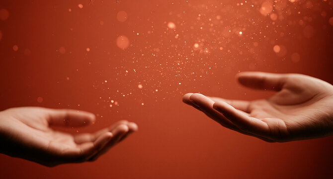 Hands reaching together in unity and collaboration. Diverse teamwork concept with warm lighting and close-up composition
