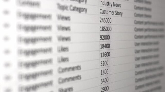 Social media analytics spreadsheet displaying engagement data and audience metrics on computer screen