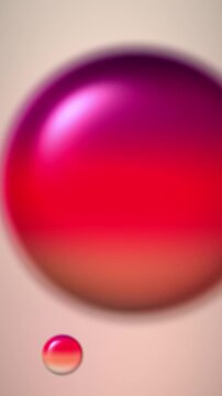 Red glossy sphere with small orb on beige background, animated 3d glowing orbs, seamless looping vertical video