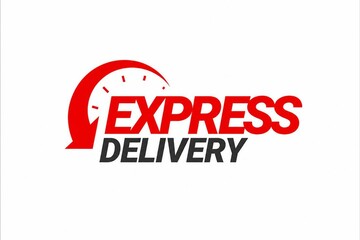 Fototapeta premium Red express delivery logo with speed arrow and text