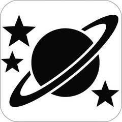 Icon of a planet with rings surrounded by stars, representing space, astronomy, and the galaxy © IllustraStock