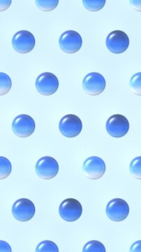 Blue glossy spheres polka dot pattern on light background, animated 3d balls, seamless looping vertical video
