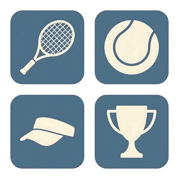 tennis icons set with racket ball hat trophy