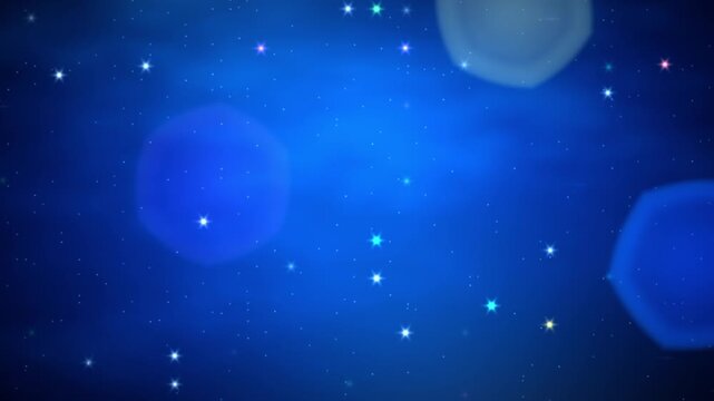 Blue night sky with bokeh lights and sparkling stars, animated starry background, seamless looping video, 4k