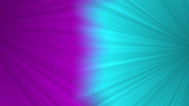 Magenta and cyan radial sunburst light rays, animated retro rays background, seamless looping video, 4k