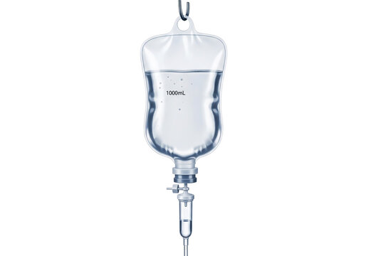 Medical iv drip bag with saline solution in a hospital