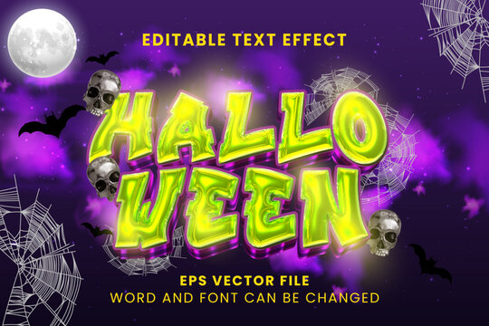 Halloween neon green chrome 3d editable vector text effect