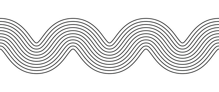 Black and White Horizontal Wavy Parallel Lines Pattern, Retro 1970s Graphic Design, Elegant Page Divider, Modern Textile Prints, Website Border, and Abstract Geometric Layout