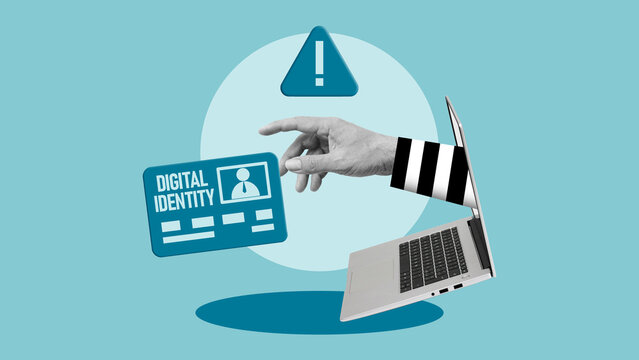 Digital Identity Theft Concept Showing Online Fraud, Account Takeover, Personal Data Breach, Credential Theft, Cybercrime, Identity Protection, Financial Security, Privacy Risks and Cybersecurity
