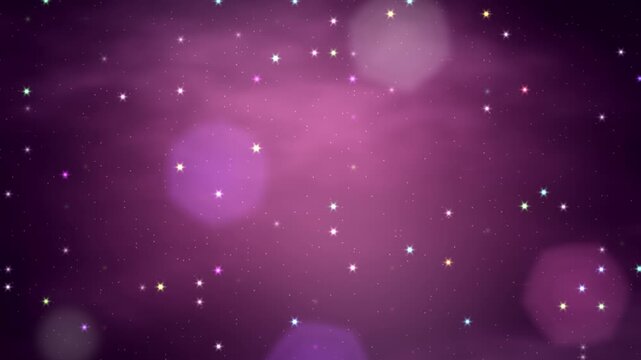 Magenta nebula clouds with bokeh lights and stars, animated starry space background, seamless looping video, 4k