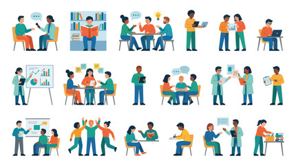 Fototapeta premium Flat Design Vector Illustration Set of People in Learning, Education, Business and Science