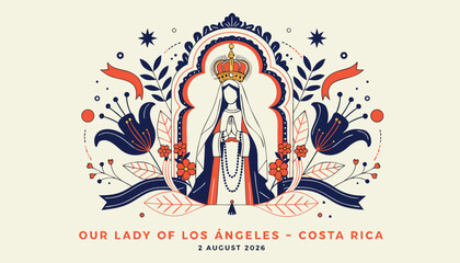 Obraz premium Decorative illustration of Our Lady of Los Angeles in Costa Rica