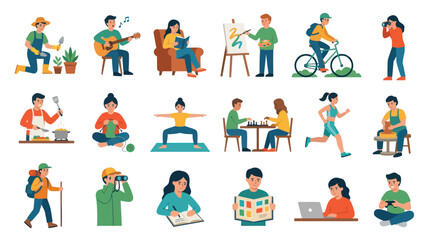 Fototapeta premium Flat Design People Hobbies and Recreation Activities Vector Illustration Set