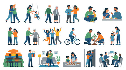 Fototapeta premium Modern Flat Illustration of Diverse People, Family, and Community Lifestyle Interactions