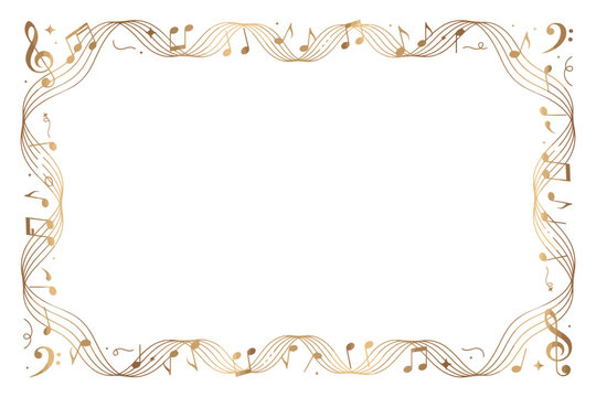 Golden Music Frame with Notes on White Background