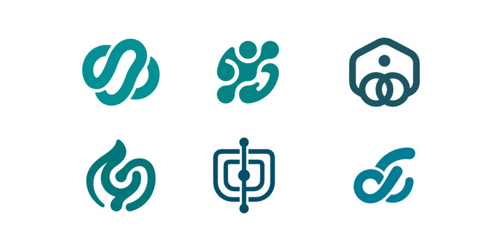 Set of modern minimalist abstract logo templates and icons in teal color