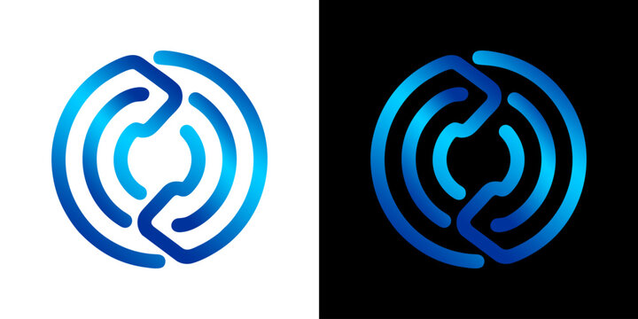 Modern blue phone call icon and communication logo template set isolated on white and black background