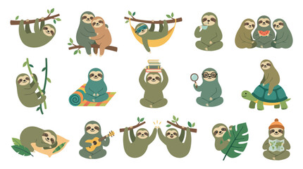 Fototapeta premium Cute Sloth Vector Illustrations - Adorable Animals in Various Fun Poses