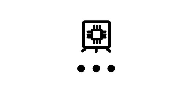 Smart Microchip Loading Processing Icon. Animated line icon showing a digital microchip presentation screen with three processing dots for advanced computing technology systems.