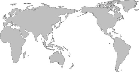 World Map Vector, Gray Silhouette with Asia Pacific Centered Continents © tahir