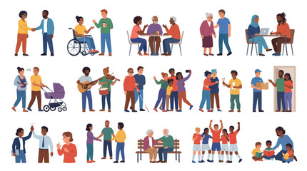 Fototapeta premium Diverse People Diverse Communities Flat Vector Illustration - Social Inclusion Concept