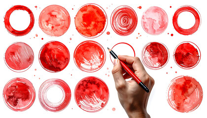 Fototapeta premium Hand Painting Red Watercolor Circles on White Background with Artistic Brush Strokes