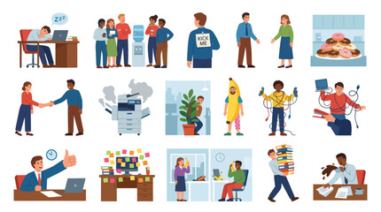 Fototapeta premium Flat illustration of office workers with various business and technology concepts