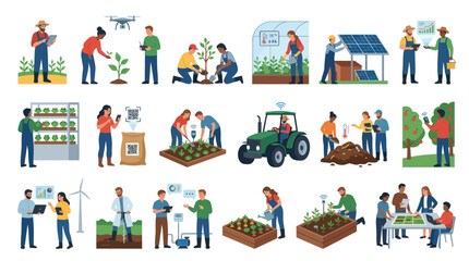 Fototapeta premium Smart Farming Concepts Flat Vector Illustration Set: Agricultural Technology Scenes