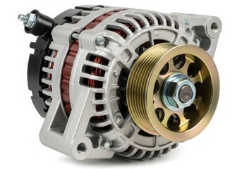 Obraz premium Car alternator with pulley close-up view isolated on white background