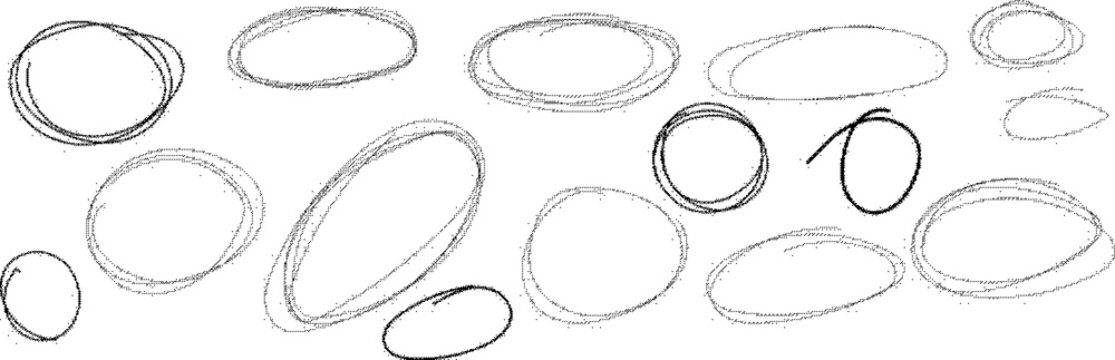Set of handdrawn scribble circles and oval shapes