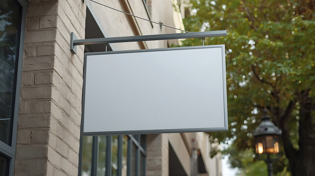 Blank White Signboard Mockup on Brick Wall - Customizable Urban Storefront Signage
